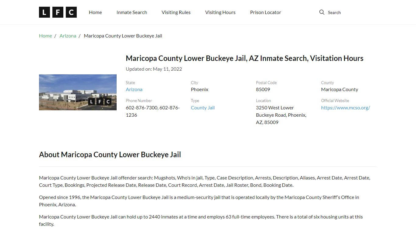Maricopa County Lower Buckeye Jail, AZ Inmate Search ...