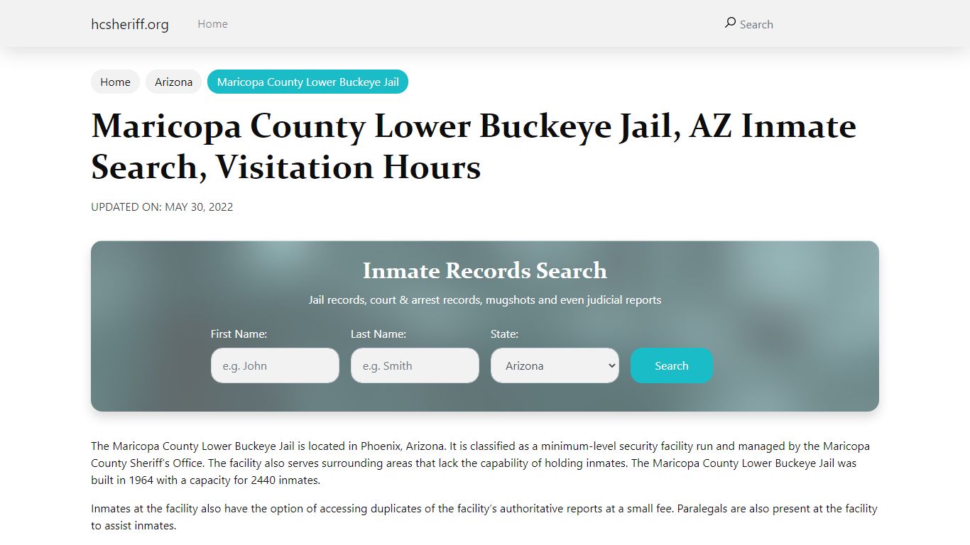 Maricopa County Lower Buckeye Jail, AZ Inmate Search ...